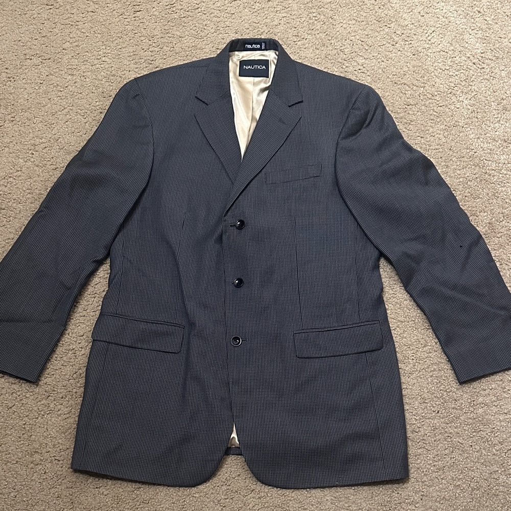 Nautica Mens Wool Blazer Sport Coat Classic Fit Charcoal Gray Size 42L